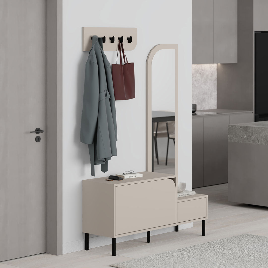 Meuble d'entrée MILA 172 cm - Rangement chaussures - Porte-manteaux et miroir
