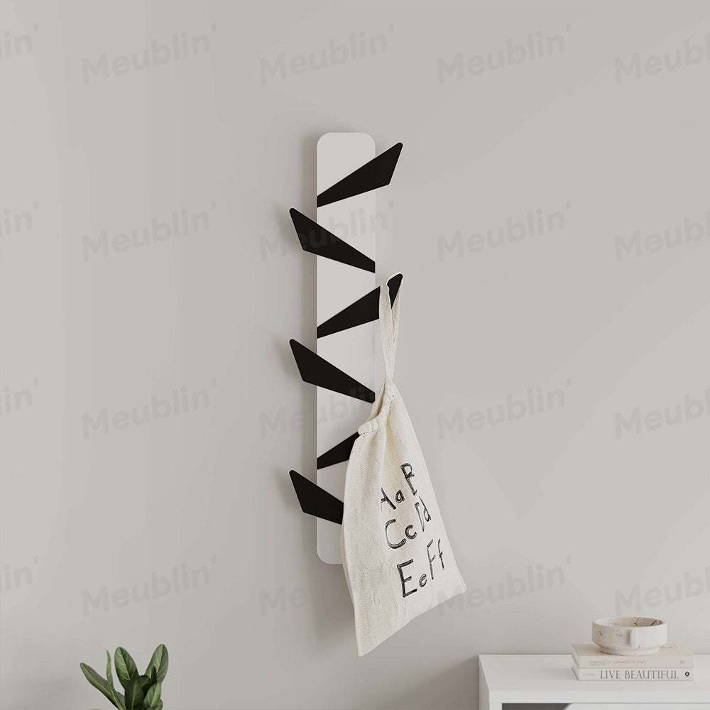 Porte-manteau décoratif en bois et métal - ALESTA 74cm - Blanc et Noir