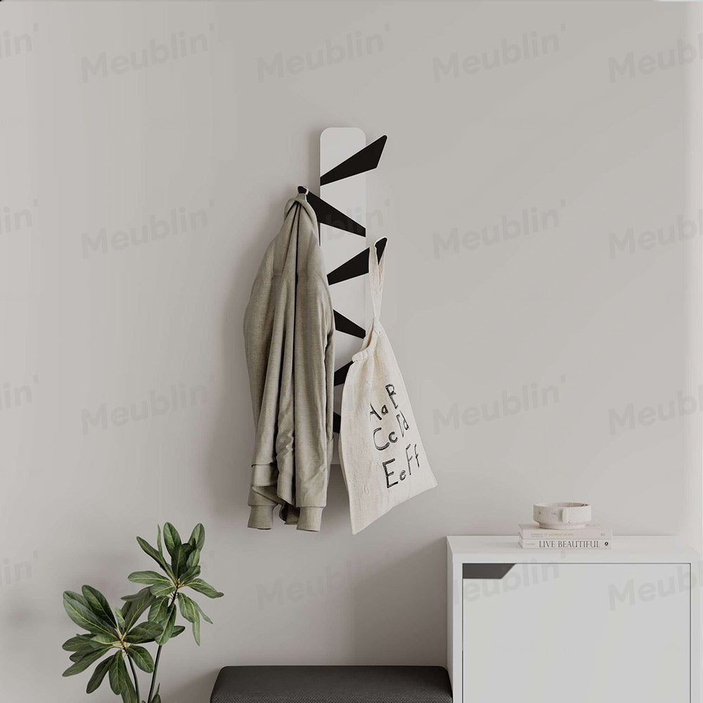 Porte-manteau décoratif en bois et métal - ALESTA 74cm - Blanc et Noir
