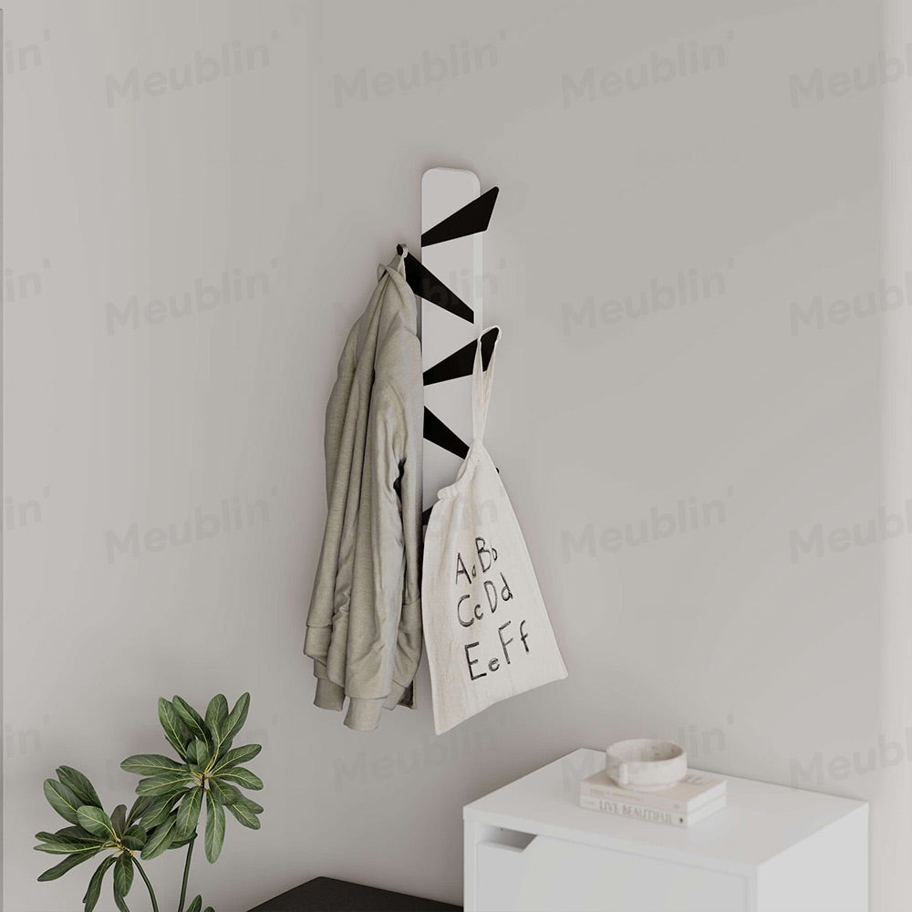 Porte-manteau décoratif en bois et métal - ALESTA 74cm - Blanc et Noir