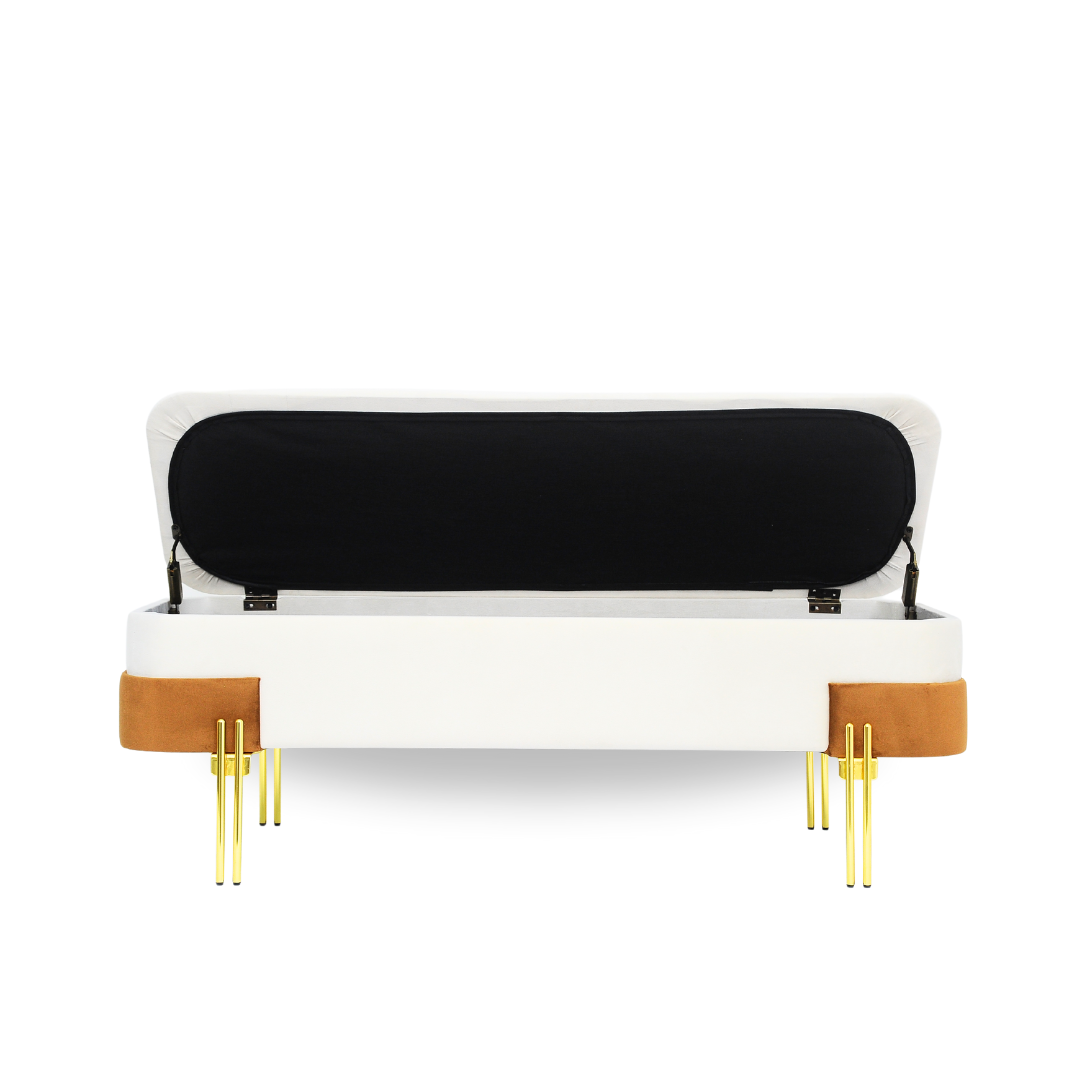 Tabouret Coffre Prestige -  Écru & Caramel