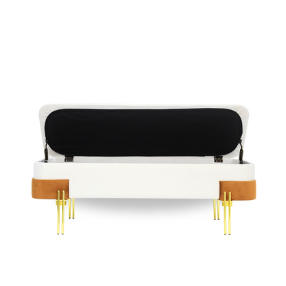 Tabouret Coffre Prestige -  Écru & Caramel
