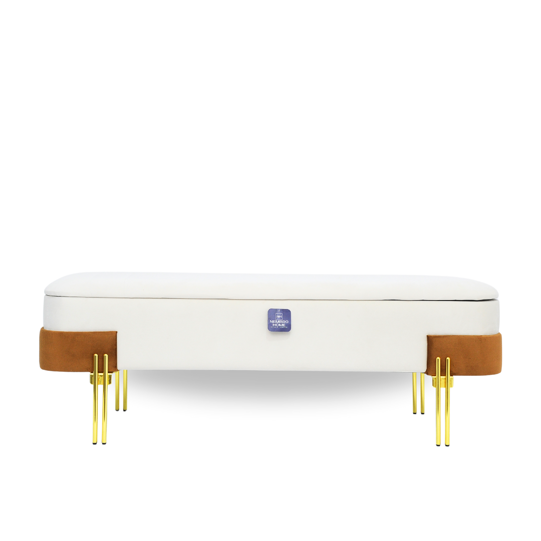 Tabouret Coffre Prestige -  Écru & Caramel