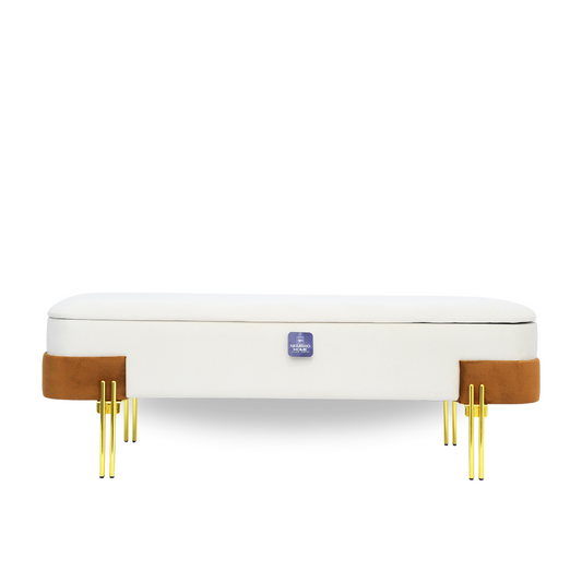 Tabouret Coffre Prestige -  Écru & Caramel