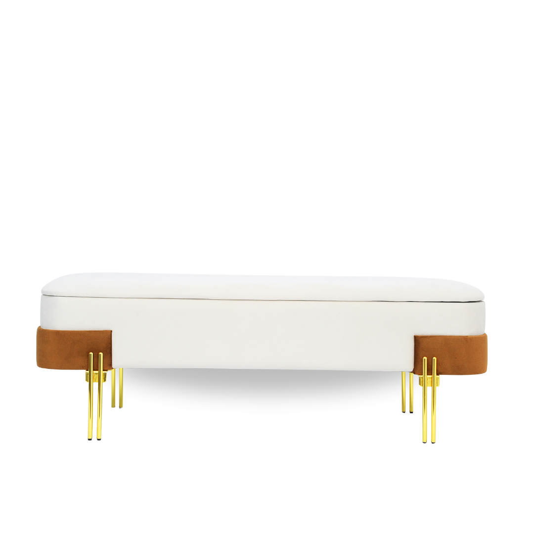 Tabouret Coffre Prestige -  Écru & Caramel