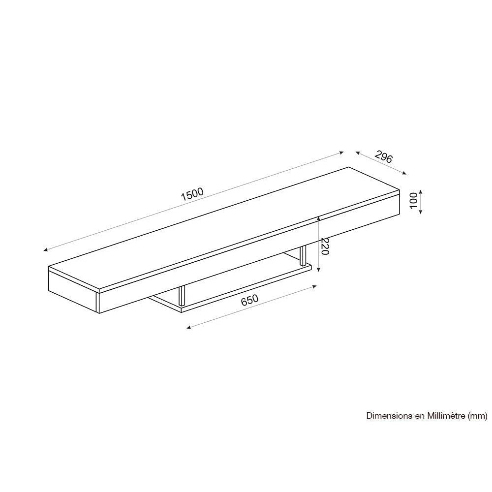Meuble TV suspendu ALBERES 150 cm - Blanc - avec éclairage LED