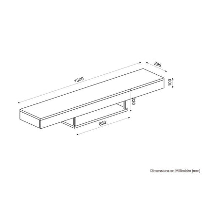Meuble TV suspendu ALBERES 150 cm - Chêne - avec éclairage LED