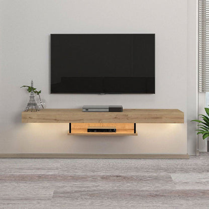 Meuble TV suspendu ALBERES 150 cm - Chêne - avec éclairage LED