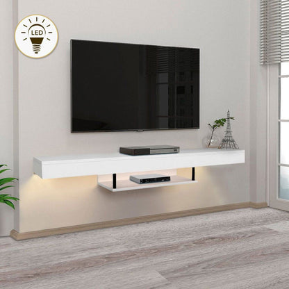 Meuble TV suspendu ALBERES 150 cm - Blanc - avec éclairage LED