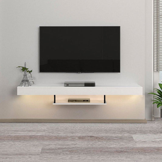 Meuble TV suspendu ALBERES 150 cm - Blanc - avec éclairage LED