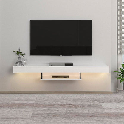 Meuble TV suspendu ALBERES 150 cm - Blanc - avec éclairage LED