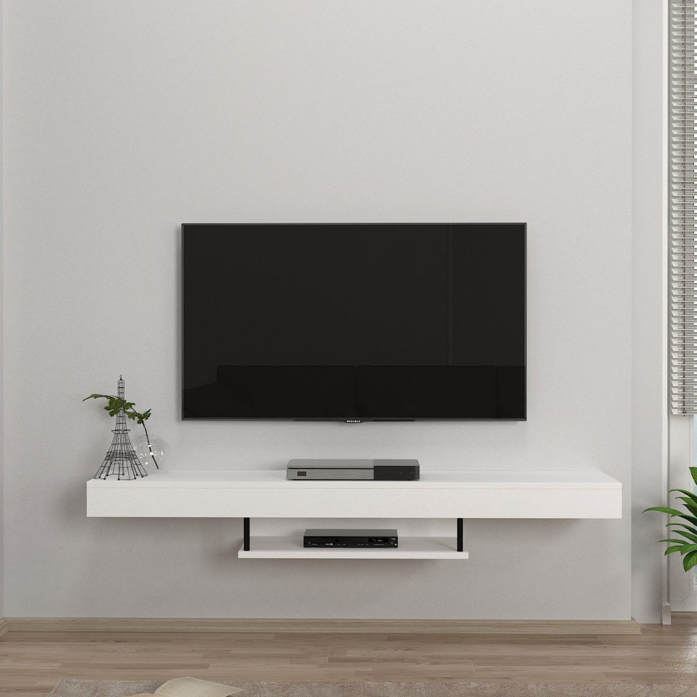 Meuble TV suspendu ALBERES 150 cm - Blanc - avec éclairage LED