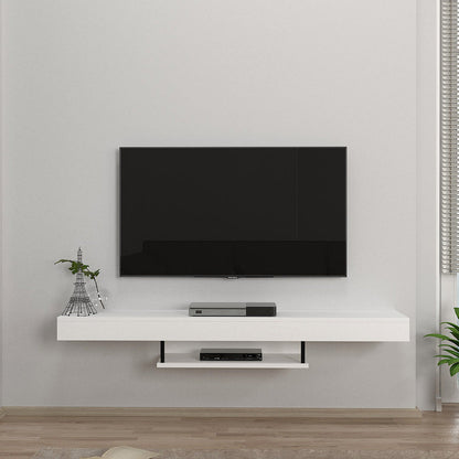 Meuble TV suspendu ALBERES 150 cm - Blanc - avec éclairage LED