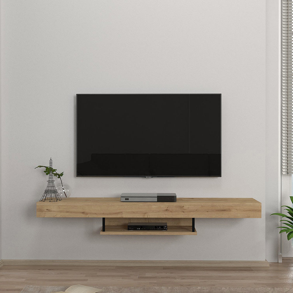 Meuble TV suspendu ALBERES 150 cm - Chêne - avec éclairage LED