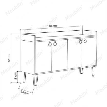 Console DEA 140 cm - Buffet et Bahut de rangement - Beige et Gris