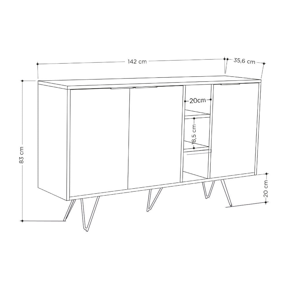 Console CLARA 142 cm - Buffet et Bahut de rangement - Beige et Gris