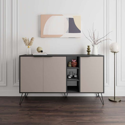 Console CLARA 142 cm - Buffet et Bahut de rangement - Beige et Gris