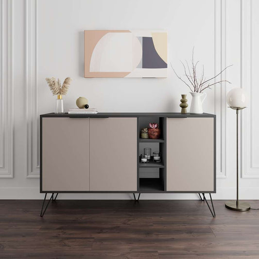 Console CLARA 142 cm - Buffet et Bahut de rangement - Beige et Gris