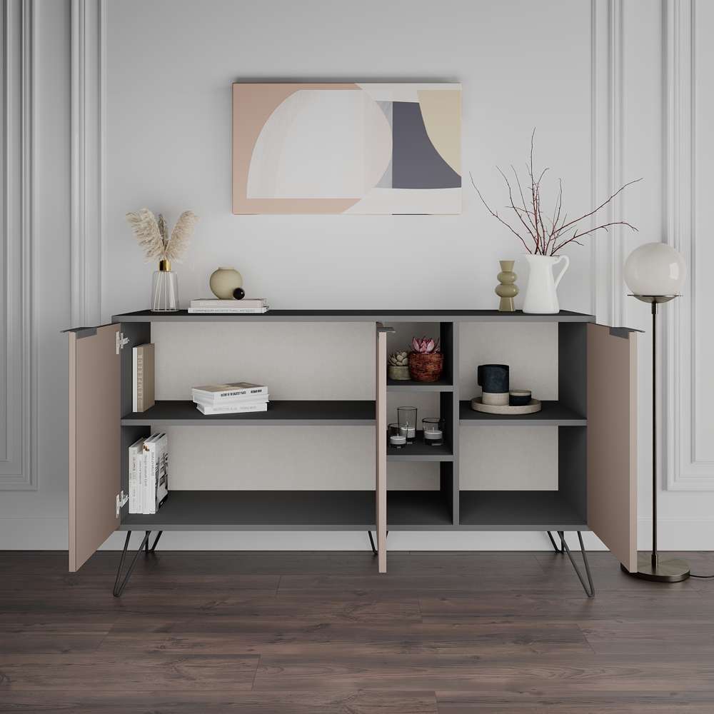 Console CLARA 142 cm - Buffet et Bahut de rangement - Beige et Gris