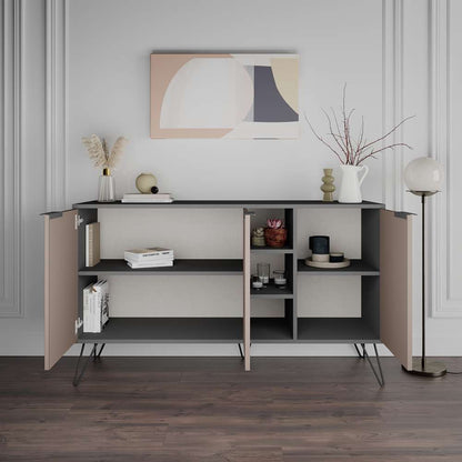 Console CLARA 142 cm - Buffet et Bahut de rangement - Beige et Gris