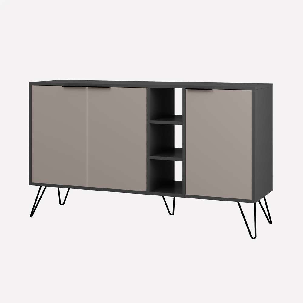 Console CLARA 142 cm - Buffet et Bahut de rangement - Beige et Gris