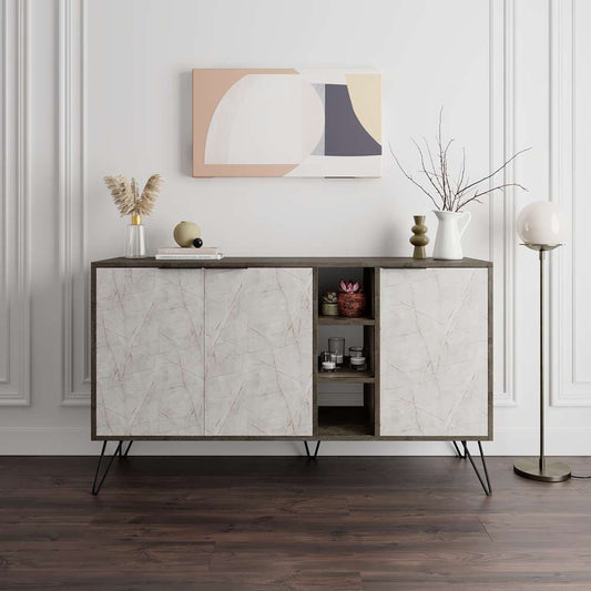 Console CLARA 142 cm - Buffet et Bahut de rangement - Marbré Clair