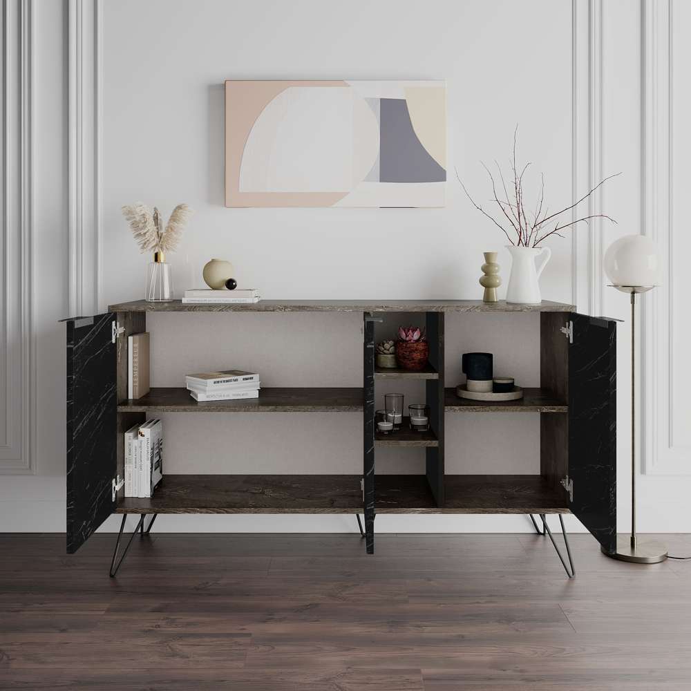 Console CLARA 142 cm - Buffet et Bahut de rangement - Dark Brown Marbré