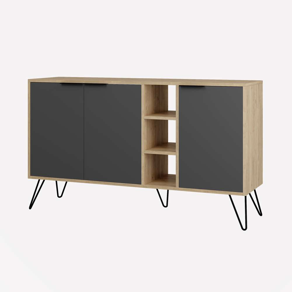 Console CLARA 142 cm - Buffet et Bahut de rangement - Chêne et gris