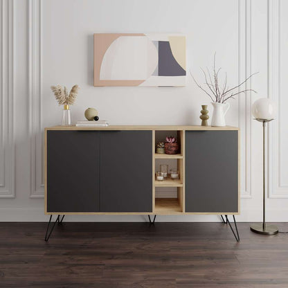 Console CLARA 142 cm - Buffet et Bahut de rangement - Chêne et gris