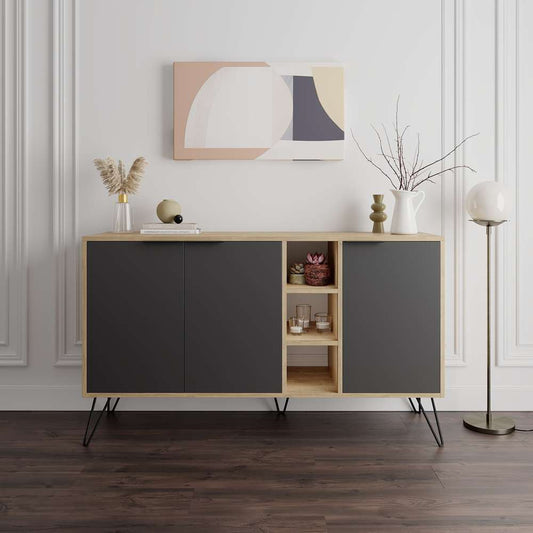 Console CLARA 142 cm - Buffet et Bahut de rangement - Chêne et gris