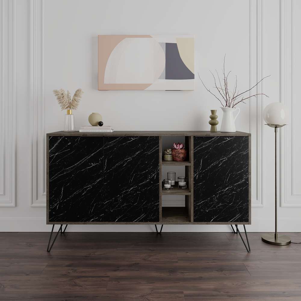 Console CLARA 142 cm - Buffet et Bahut de rangement - Dark Brown Marbré