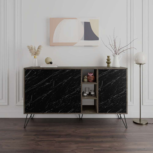 Console CLARA 142 cm - Buffet et Bahut de rangement - Dark Brown Marbré