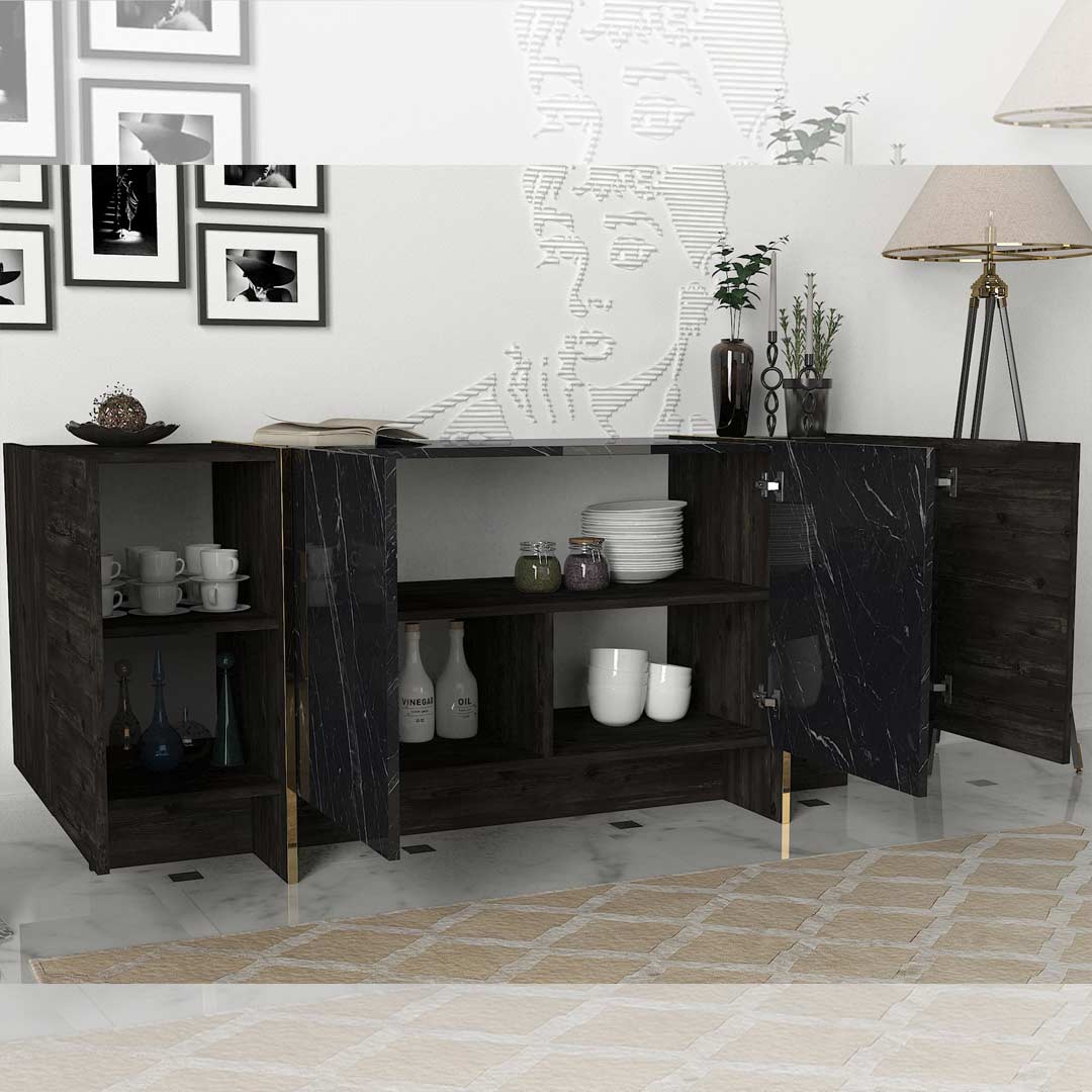 Console VEYRON 180 cm - Buffet et Bahut de rangement - Effet marbre noir
