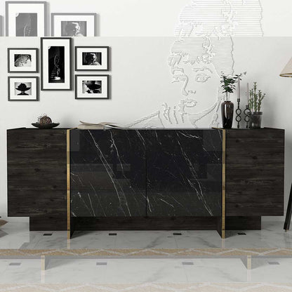 Console VEYRON 180 cm - Buffet et Bahut de rangement - Effet marbre noir