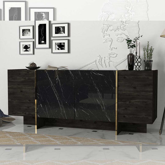 Console VEYRON 180 cm - Buffet et Bahut de rangement - Effet marbre noir