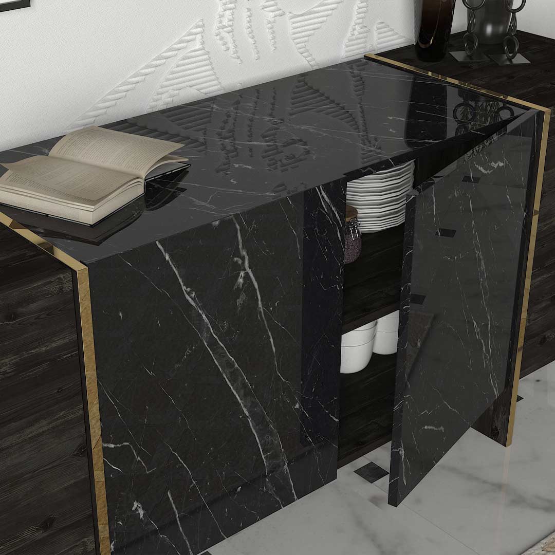 Console VEYRON 180 cm - Buffet et Bahut de rangement - Effet marbre noir