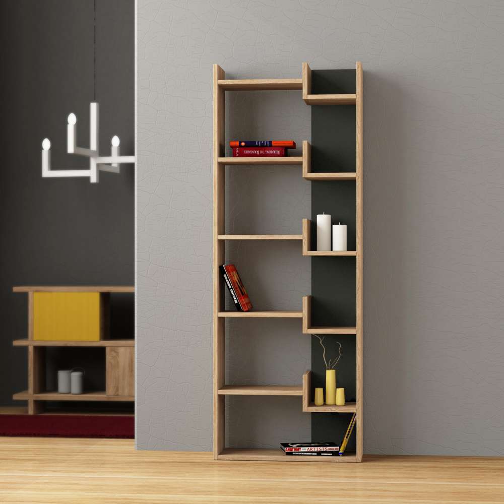 Bibliothèque à étagères de rangement OPPA 162 cm - Chêne et gris