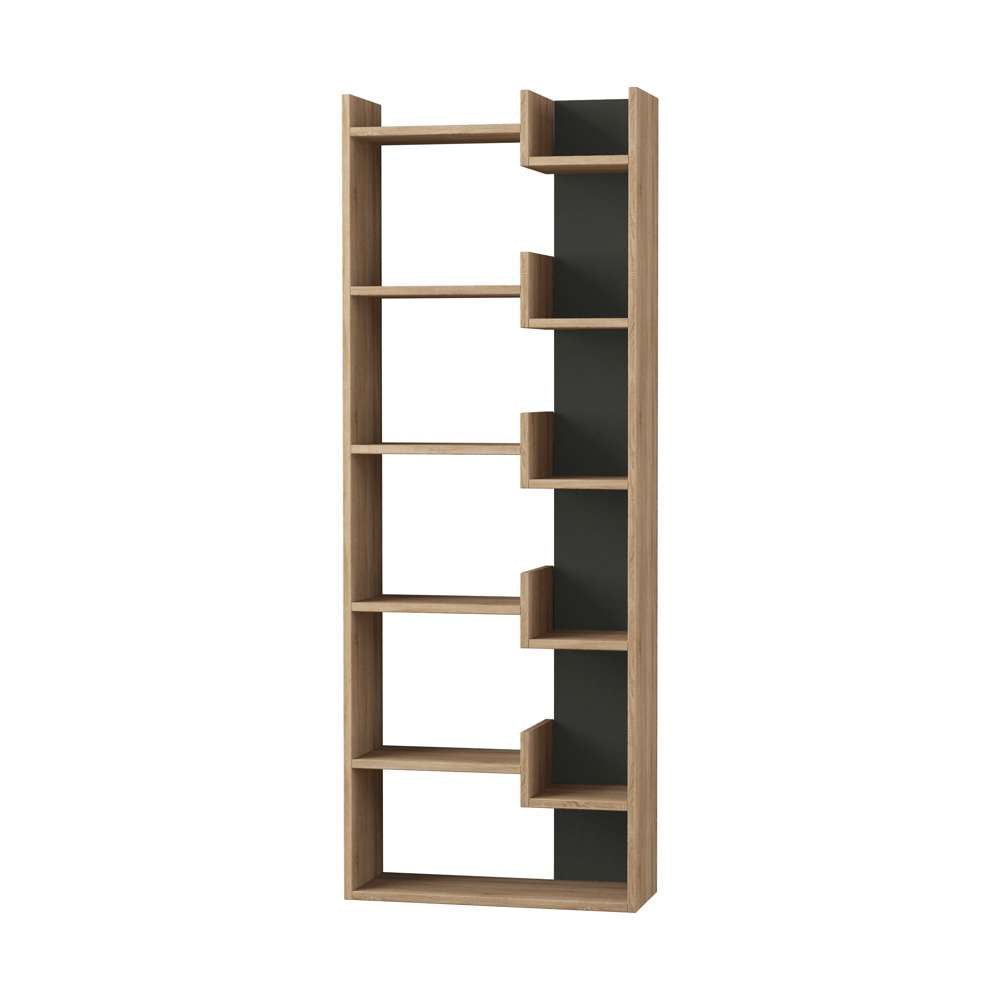Bibliothèque à étagères de rangement OPPA 162 cm - Chêne et gris