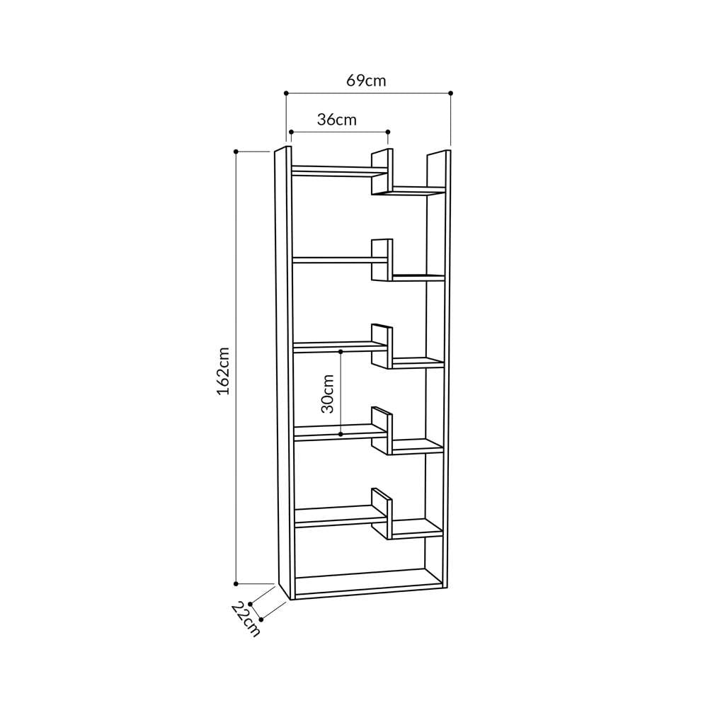 Bibliothèque à étagères de rangement OPPA 162 cm - Chêne et gris