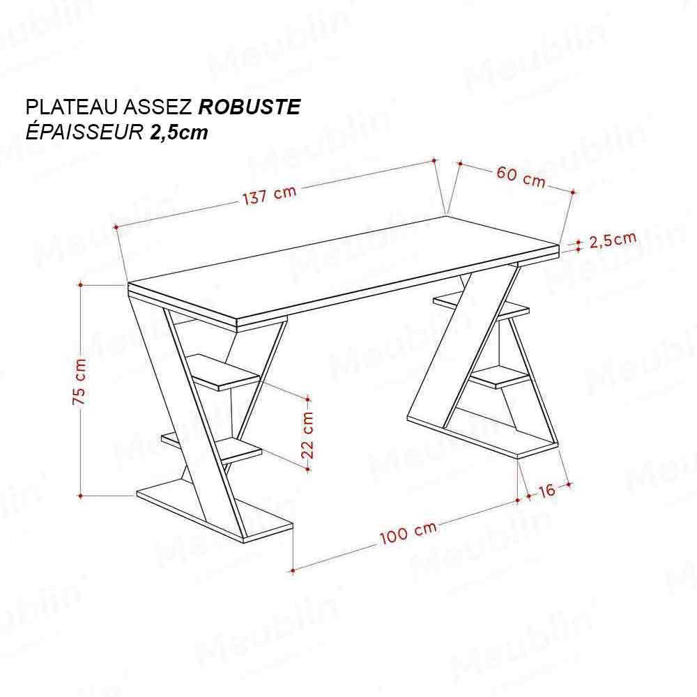 Bureau de travail en bois solide PAPILLON 137 cm