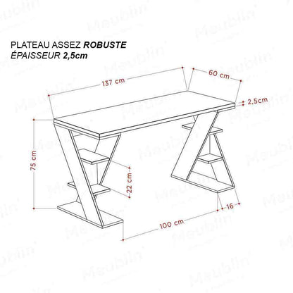Bureau de travail en bois solide PAPILLON 137 cm