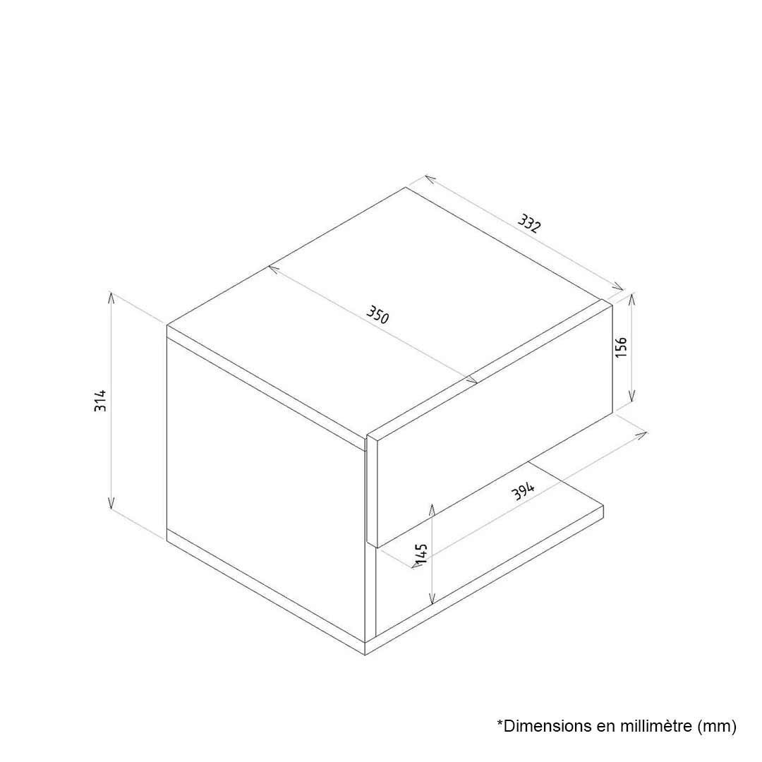 Table de nuit design suspendu ATUSA chêne à 1 tiroir
