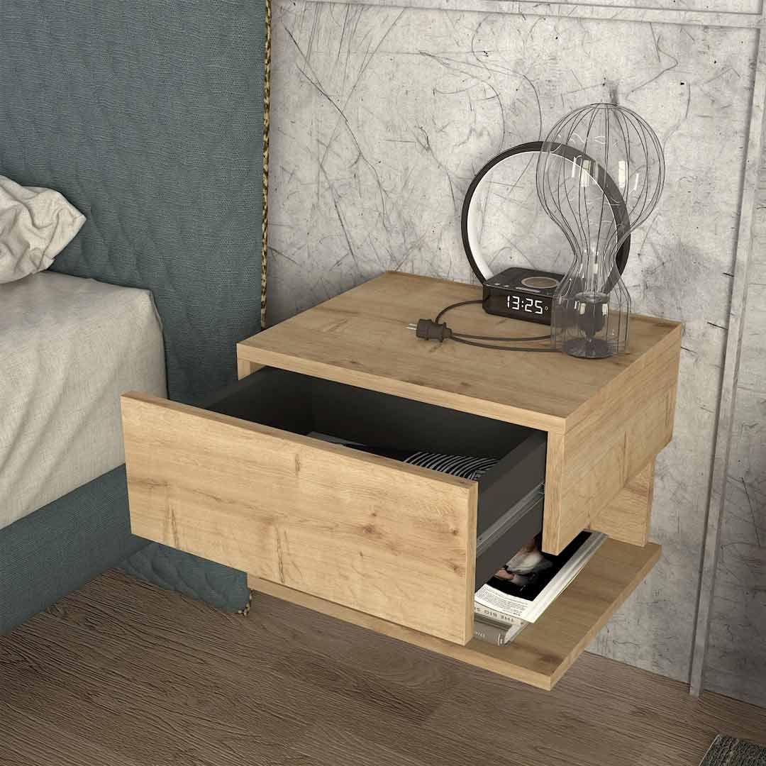 Table de nuit design suspendu ATUSA chêne à 1 tiroir