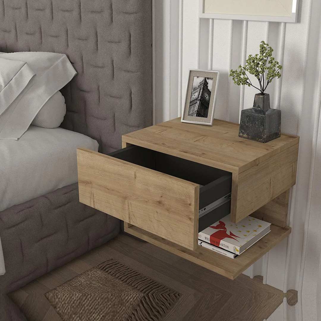 Table de nuit design suspendu ATUSA chêne à 1 tiroir