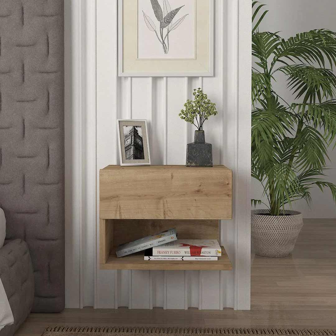 Table de nuit design suspendu ATUSA chêne à 1 tiroir