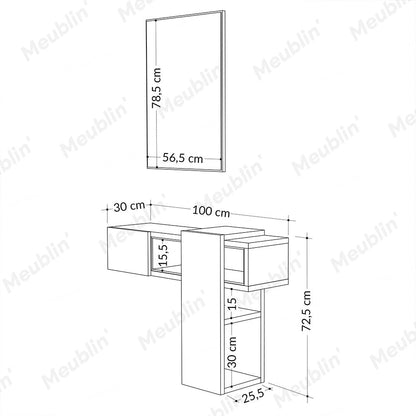 Console coiffeuse EFES 100 cm avec miroir - Gris et Chêne
