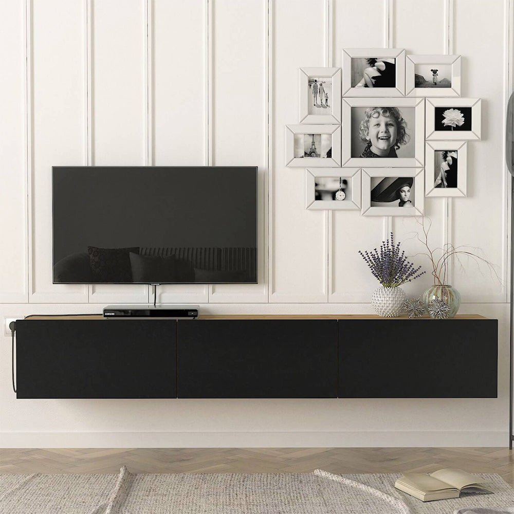 Meuble TV design suspendu DAMLA 180 cm - Chêne et noir