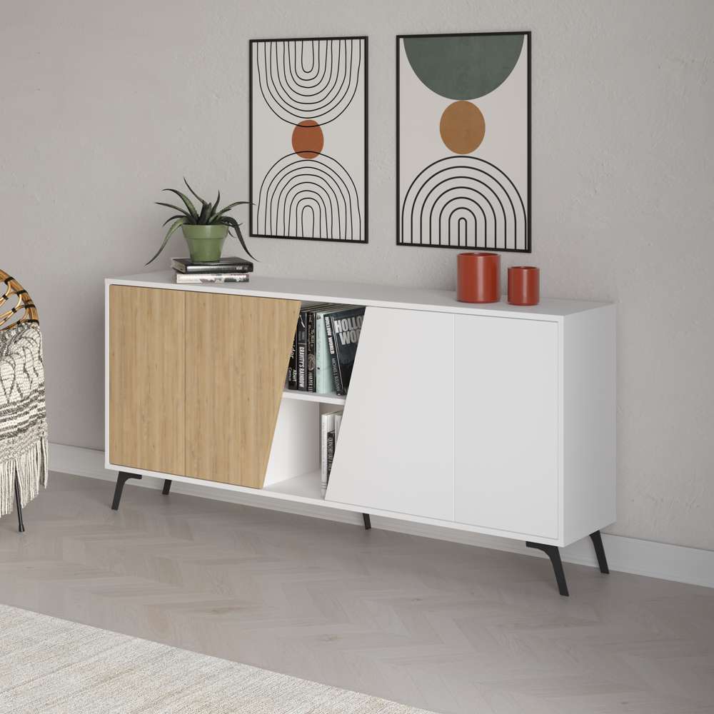 Console FIONA 180 cm - Buffet et Bahut de rangement - Chêne et blanc