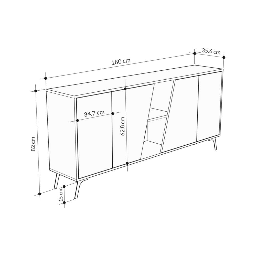 Console FIONA 180 cm - Buffet et Bahut de rangement - Chêne et blanc