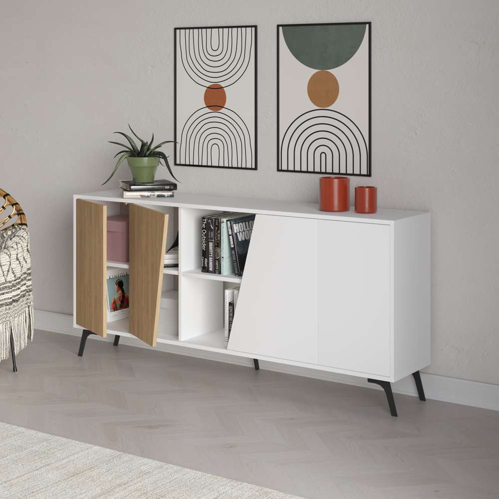 Console FIONA 180 cm - Buffet et Bahut de rangement - Chêne et blanc